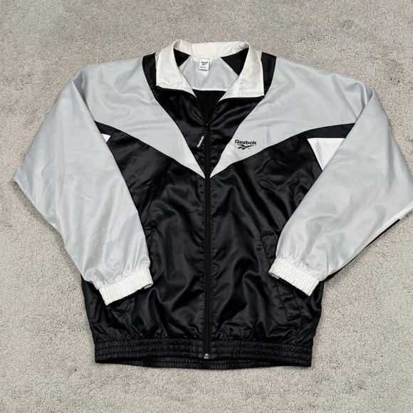 Reebok Mens Black White Twin Vecrtor Colorblock Full Zip Track Jacket Size S - Picture 2 of 11